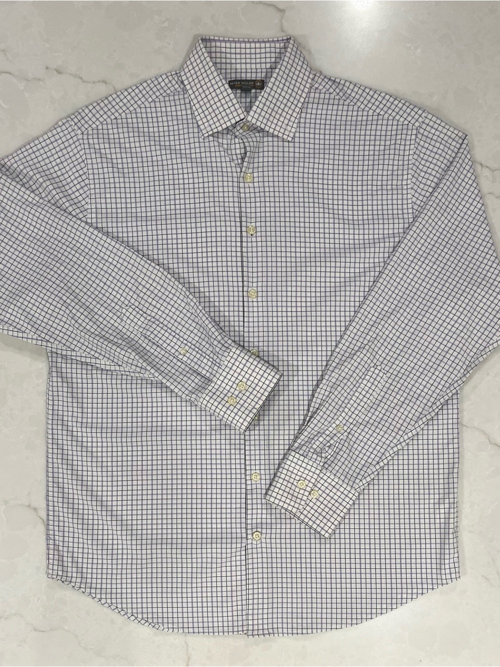 Peter Millar Summer Comfort Mens L Lavender Purple Blue Check Performance Button